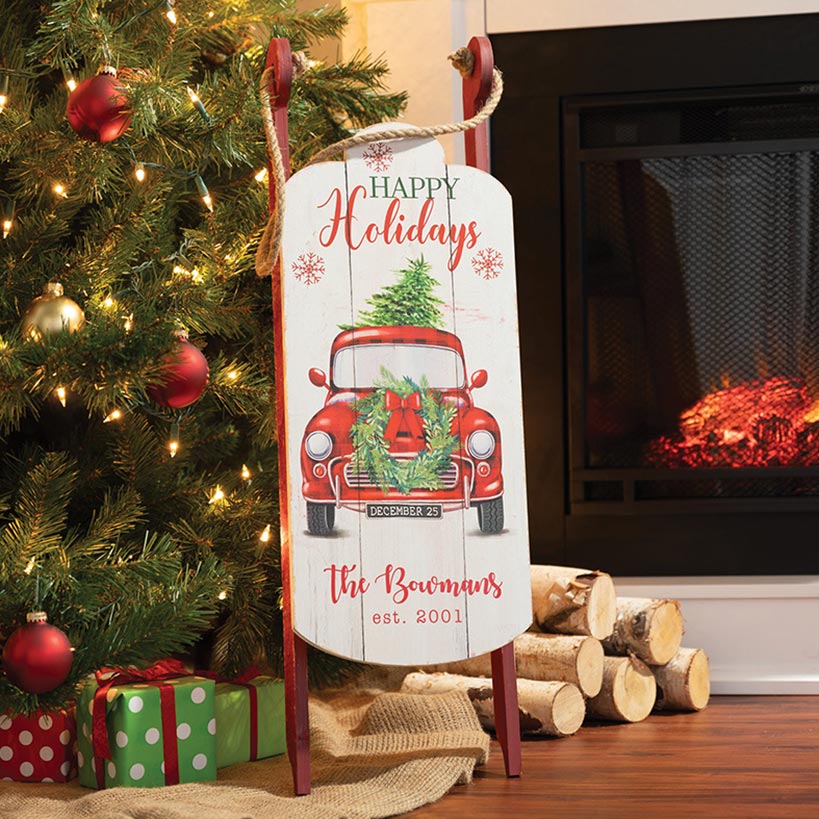 Personalized Red Truck Sled Decor