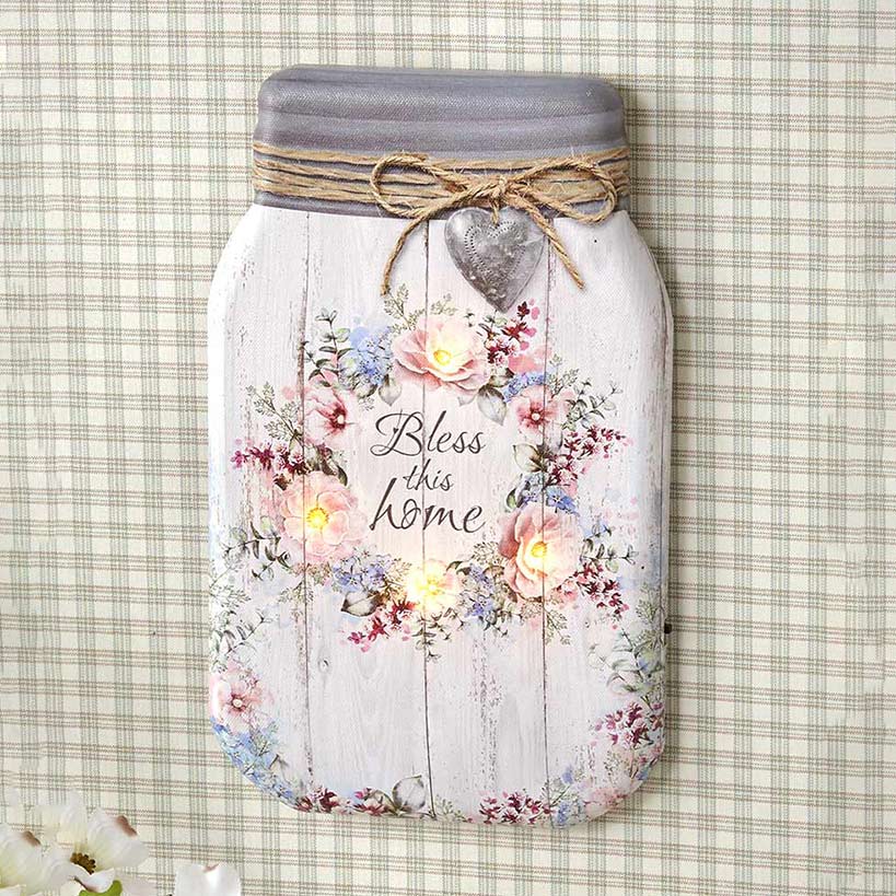 Lighted Canvas Mason Jar Wall Art
