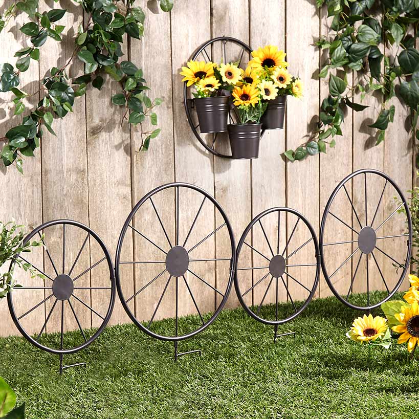 Rustic Wagon Wheel Planter or Fence for Outdoor Spaces