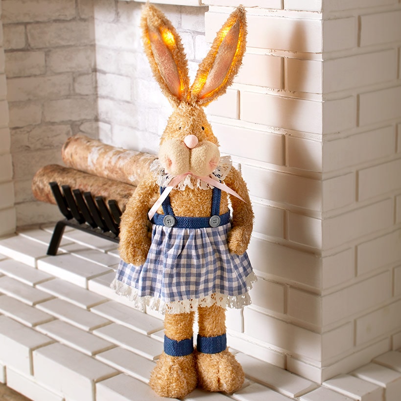 Easter Country Bunnies With Lighted Ears Or Blue Carrot Garland