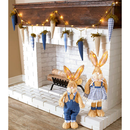 Easter Country Bunnies With Lighted Ears Or Blue Carrot Garland