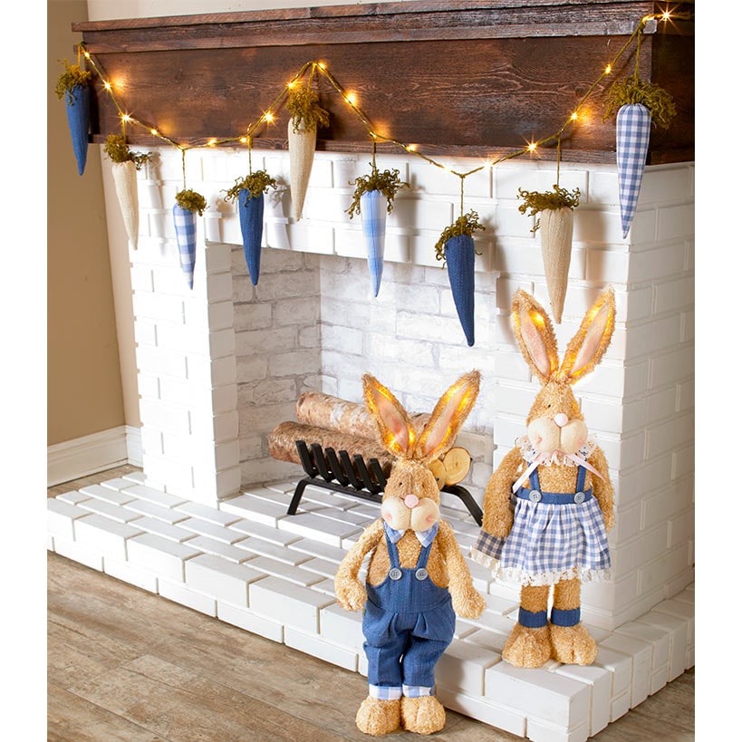 Easter Country Bunnies With Lighted Ears Or Blue Carrot Garland
