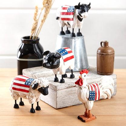Set of 4 Patriotic Farm Animal Figurines
