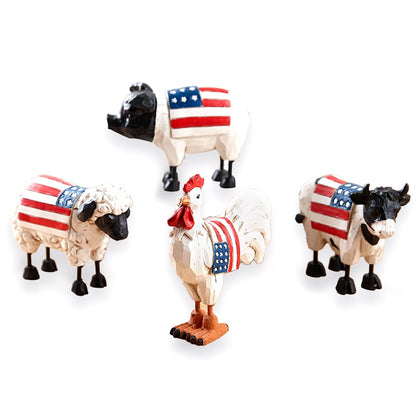 Set of 4 Patriotic Farm Animal Figurines