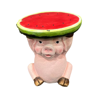 13.39" High Cute Pig Side Table, 11.34" Wide Pig with Watermelon Top, Multi-Functional Plant Stand & End Table for Home & Garden Decoration - image 12