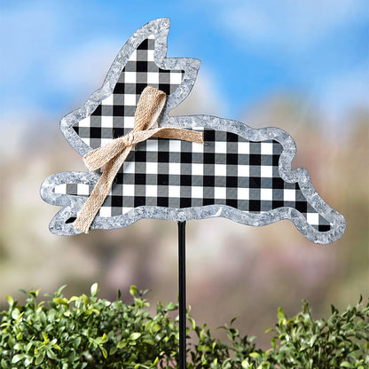 Galvanized Gingham Bunny Stake