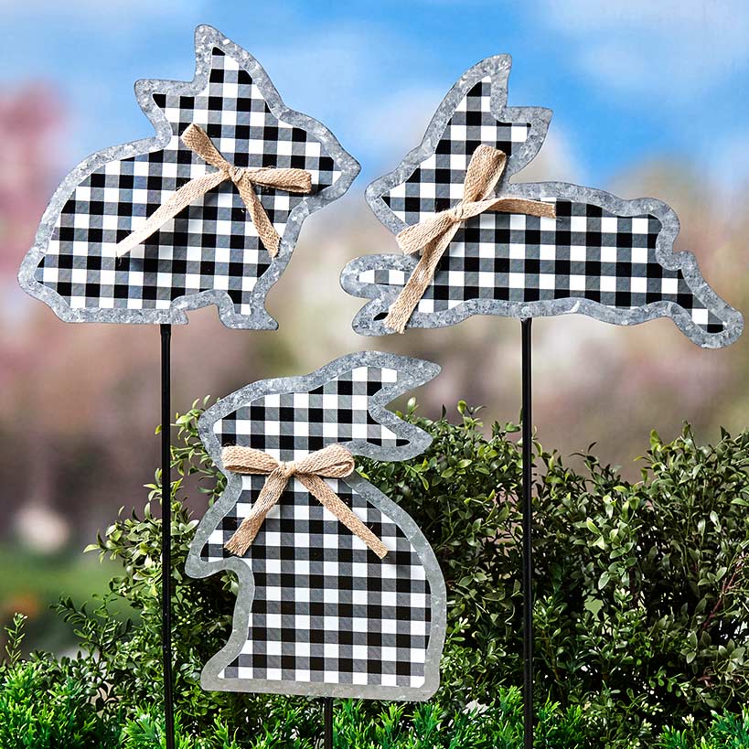 Galvanized Gingham Bunny Stake