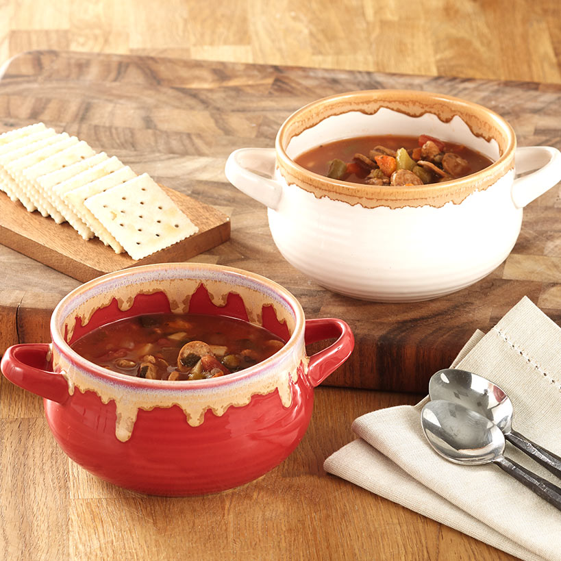 Stoneware Soup or Chili Bowls - Set of 2#select-set_red/cream