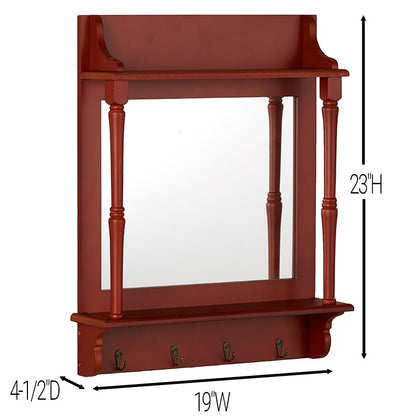 Farmhouse Wall Organizer Mirror with Hooks and 2 Shelves