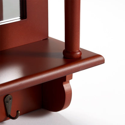 Farmhouse Wall Organizer Mirror with Hooks and 2 Shelves