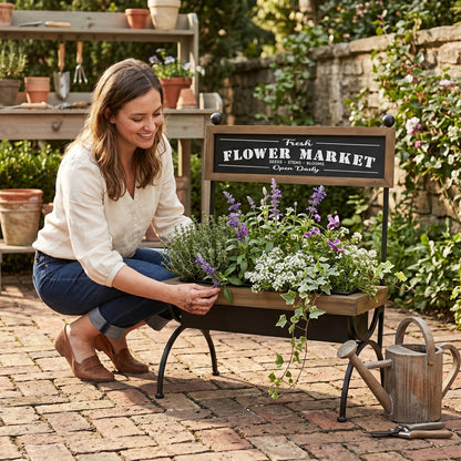 19x11x24" Rustic Brown Wooden Planter Stand with Black Iron Frame - image 6