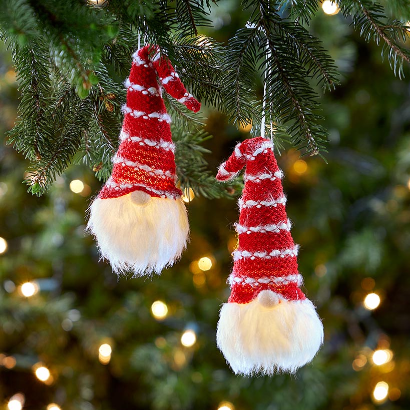 Set of 2 Gnome Lighted Ornaments