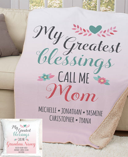 Personalized Mom Greatest Blessing Throw or Pillow