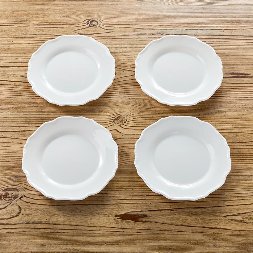 Melamine Dinner Plates Ivory Scalloped Beaded Set of 4