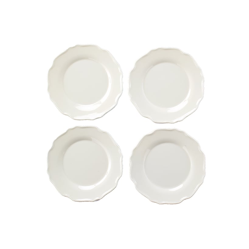 Melamine Dinner Plates Ivory Scalloped Beaded Set of 4