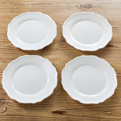 Melamine Dinner Plates Ivory Scalloped Beaded Set of 4