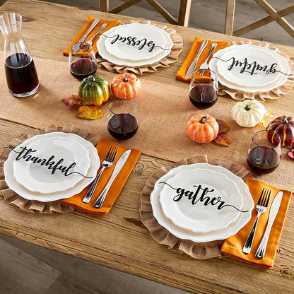 Melamine Dinner Plates Ivory Scalloped Beaded Set of 4