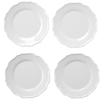 Melamine Dinner Plates Ivory Scalloped Beaded Set of 4