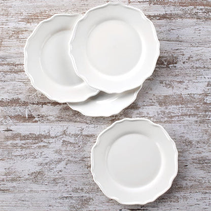 Melamine Dinner Plates Ivory Scalloped Beaded Set of 4
