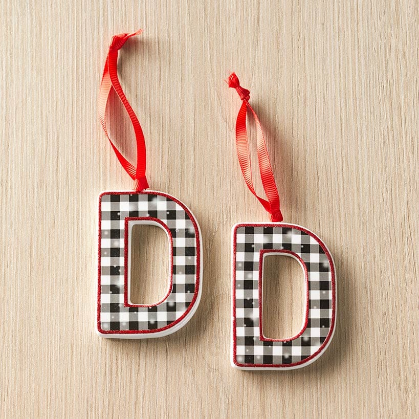 Sets of 2 Buffalo Plaid Monogram Ornaments