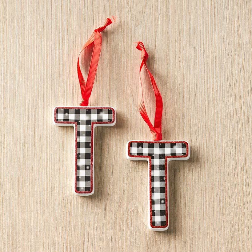 Sets of 2 Buffalo Plaid Monogram Ornaments