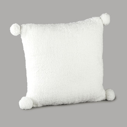 Pom-Pom Sherpa Gray Throw Pillow