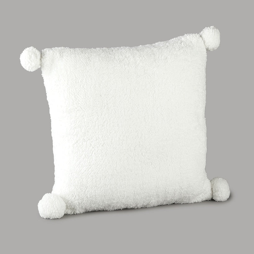 Pom-Pom Sherpa Gray Throw Pillow