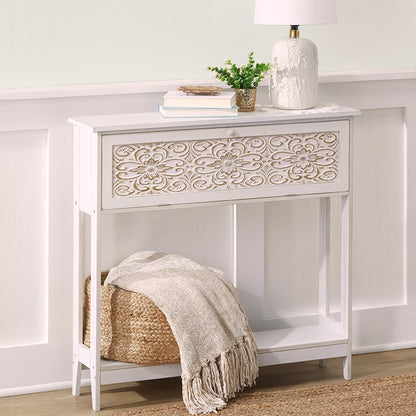 Slim Carved Design Console Tables with Hidden Storage