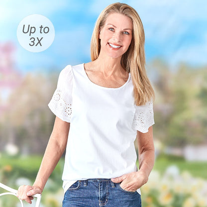 Flutter Sleeve Eyelet Knit Tops