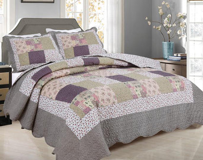 3-Piece Cotton Blend Reversible Quilt Set - Purple