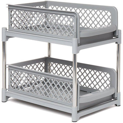 Sliding Storage Drawers Pull Out Plastic Cabinet Organizer 2 Tier