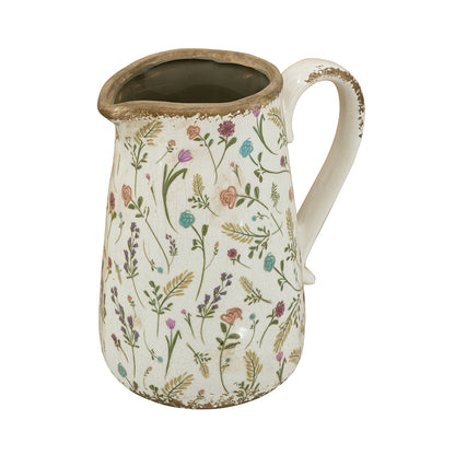 8.1x5.7x9.1" Round Ceramic Pitcher Vase with Multi-Colored Floral Motifs - image 3