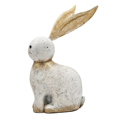 13.8x6.1x20.9" White Magnesium Rabbit Figurine with Gold Iron Ears - image 2