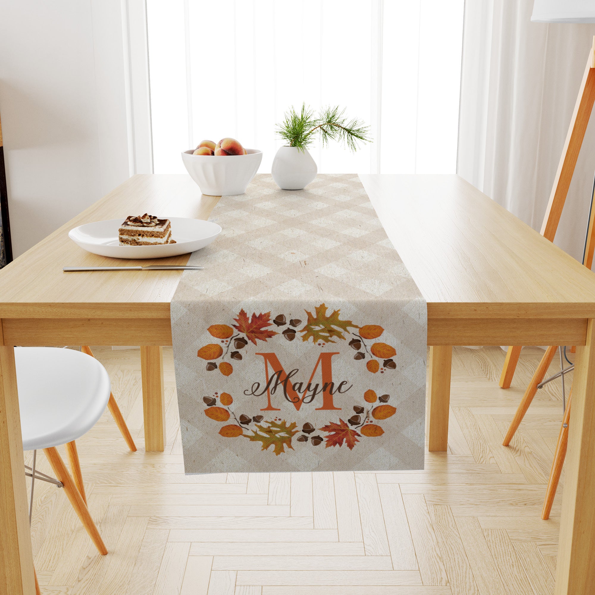 Personalized Autumn Wreath Table Runner