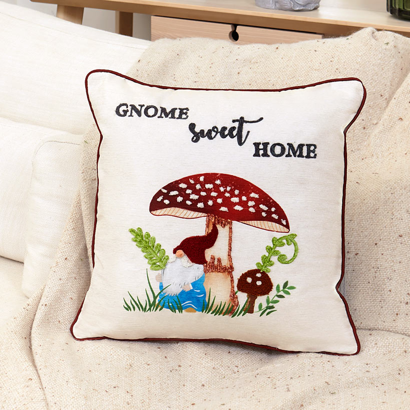 Mushroom Garden Embroidered Decorative Pillow#select-pillow_mushroom-gnome-sweet-gnome