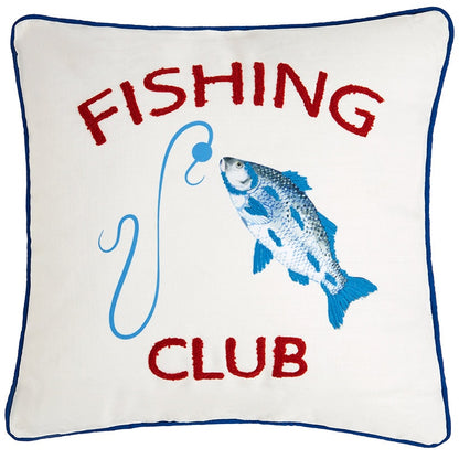Fishing and Lake Themed Embroidered Decorative Pillow