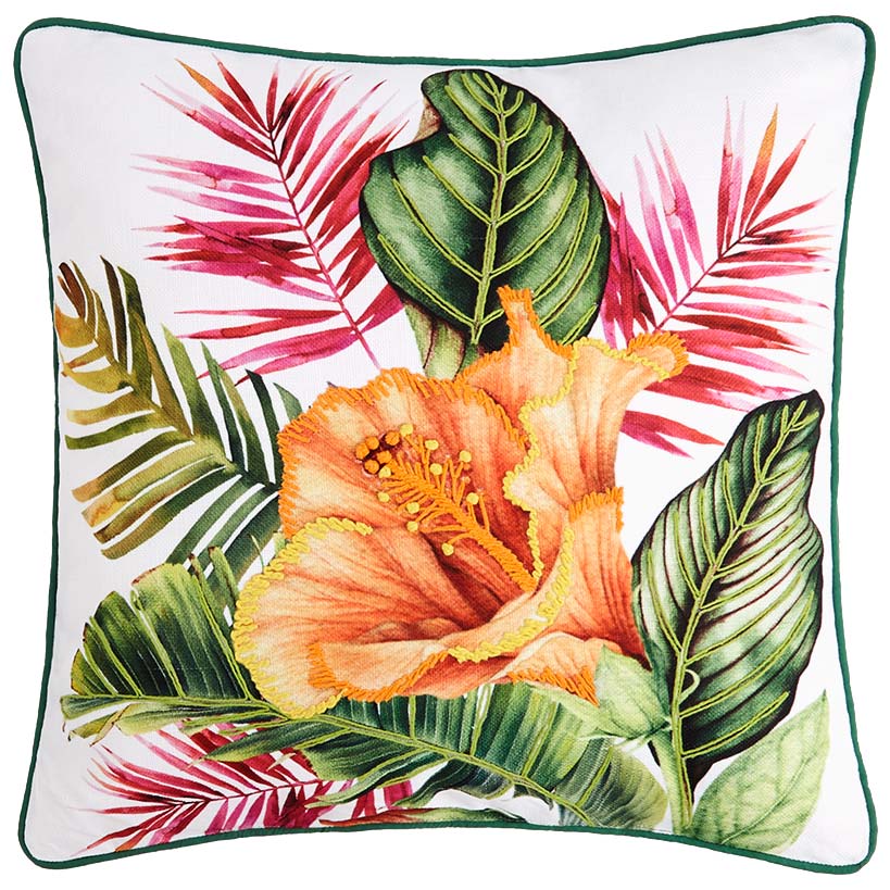 Tropical Embroidered Decorative Pillow