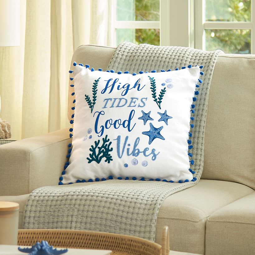Summer Beach Themed Embroidered Decorative Pillow#select-pillow_square-high-tides