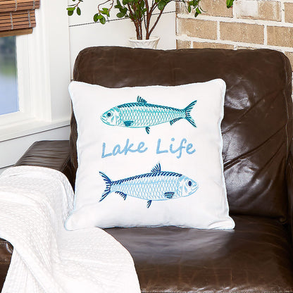 Gone to the Lake Embroidered Decorative Pillow
