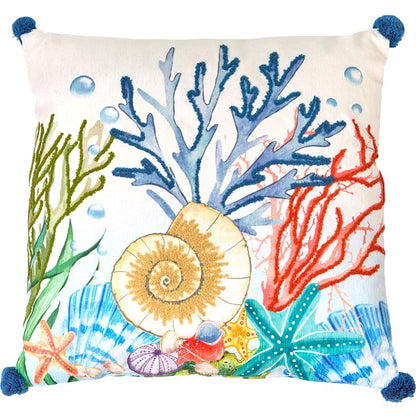 Coastal Themed Embroidered Decorative Pillow