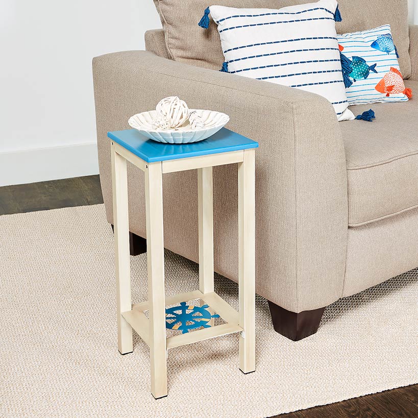 Nautical Accent Wooden End Tables - Anchor or Wheel Design#select-table_ship-wheel