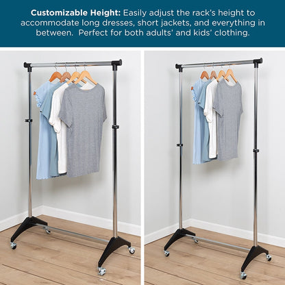 Adjustable Chrome Rolling Garment Rack