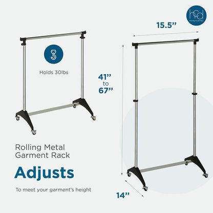 Adjustable Chrome Rolling Garment Rack