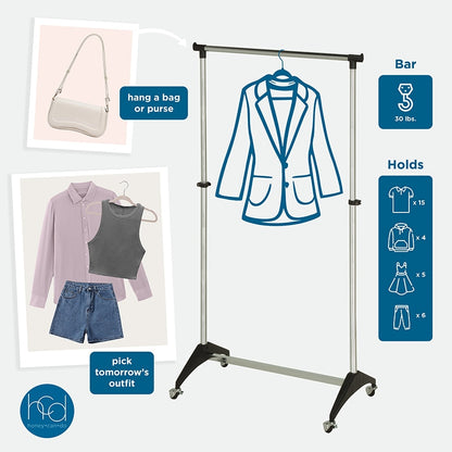 Adjustable Chrome Rolling Garment Rack