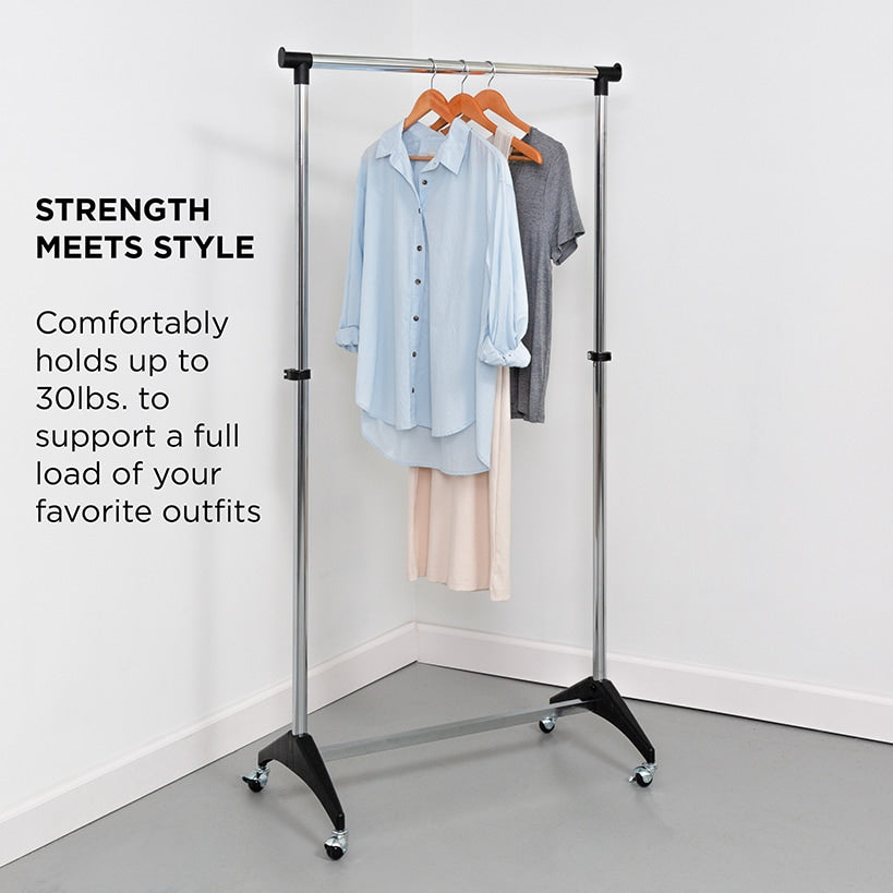 Adjustable Chrome Rolling Garment Rack