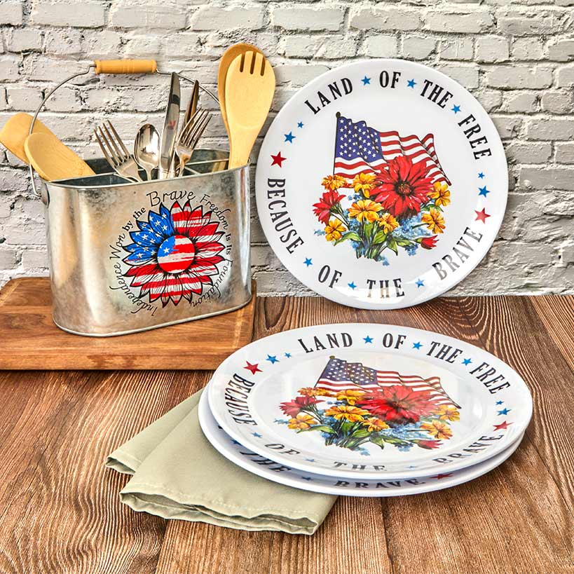 Patriotic American Metal Serving Utensil Caddy