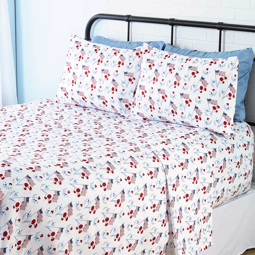 Americana Stars and Stripes Ultra-Soft 4-Pc. Sheet Set, Full/Queen or King#select-design_waving-flags