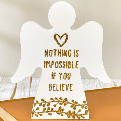 Angel Wooden Block Sign With Gold Sentiment