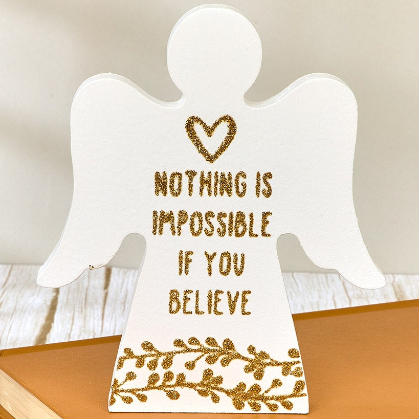 Angel Wooden Block Sign With Gold Sentiment#select-sign_believe