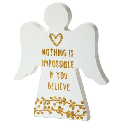 Angel Wooden Block Sign With Gold Sentiment